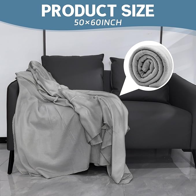 12PCS Fleece Throw Blankets Bulk 60 x 50 in Soft Blankets Fabric Warm Lightweight Wool Blanket Cozy Coverlet for Beds Sofas Home Wedding Season(Light Gray)