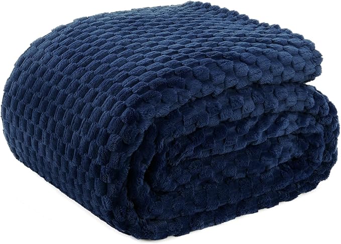 FY FIBER HOUSE Oversized King Blanket 120" x120" Seamless Extra Large Bed Blanket 10' x 10' Super Soft Plush Fuzzy Huge Blankets for Couch Office Sofa, Navy