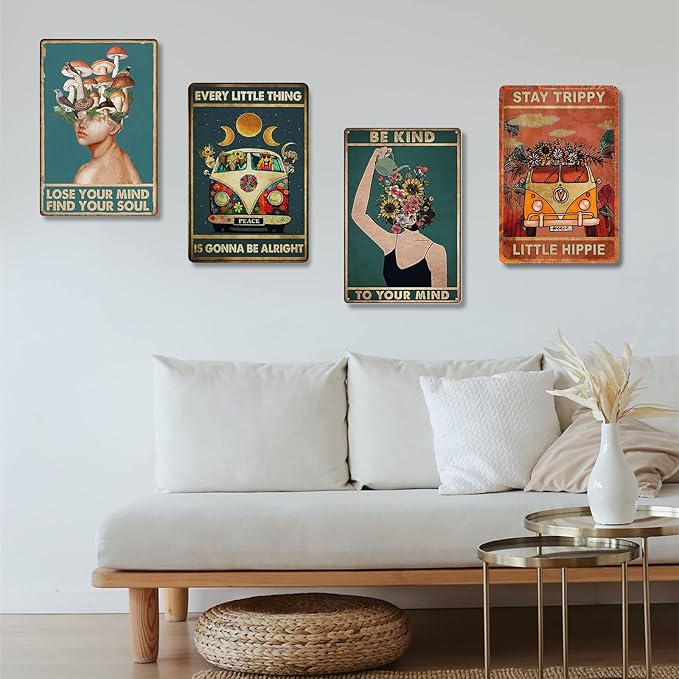 Fmcmly Stay Trippy Little Hippie Vintage Metal Tin Signs Boho Art Posters Home Kitchen Garden Bedroom Office Cafes Bar Club Wall Decor 8x12 Inch