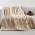 Cozy Bliss Deluxe Sheared Rabbit Faux Fur Throw Blanket, Soft Fuzzy High-Low Sculpted Plush Blanket for Couch, Cozy Home Accent, All Season Use, Khaki 60"x80"