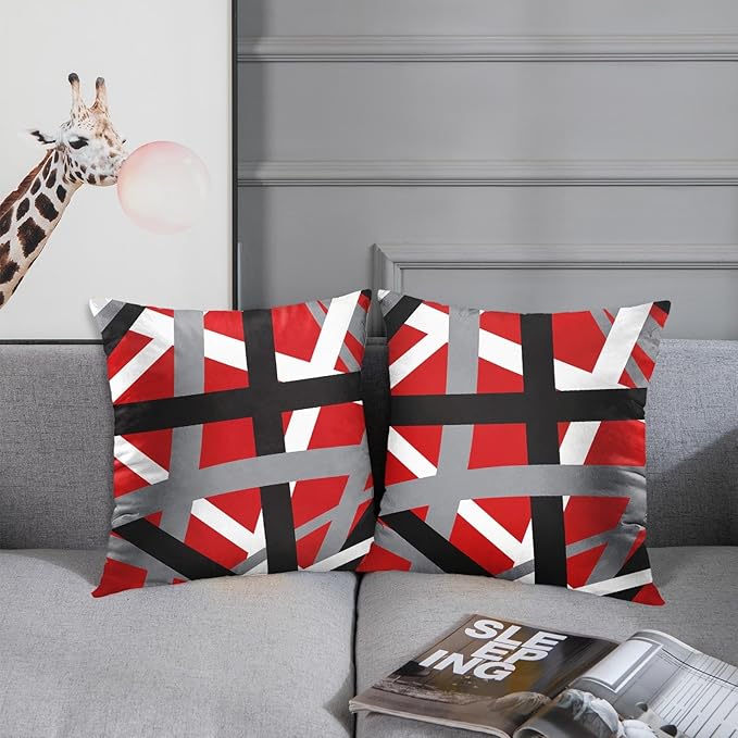 Emvency Set of 2 Throw Pillow Cover Red Black Stripes Grey White Design Retro Decorative Pillow Case Striped Home Decor Square 18x18 Inch Cushion Pillowcase