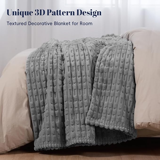 PHF Ultra Soft Flannel Fleece Blanket King Size, Lightweight 3D Jacquard Fleece Blanket, No Shedding, No Pilling, Luxury 340GSM Aesthetic Fluffy Cozy for Bed Room Decor, 108"x90", Frost Gray