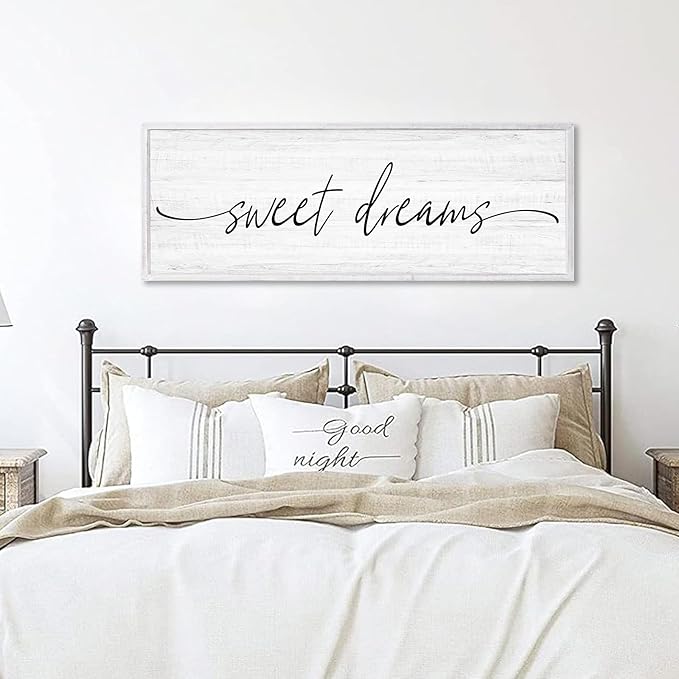 Sweet Dreams Wall Decor Above Bed Large 41''×15'' Farmhouse Wall Decor for Bedroom Guest Room Decor Framed Wood Wall Art Rustic Master Bedroom Wall Decoration 01 (white frame)