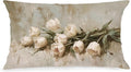 Vintage White Tulip Floral Lumbar Pillow Cover 12x20 Double-Sided, Cottagecore Room Decor, Neutral Farmhouse Spring White Flower Decorative Throw Pillow Cover for Living Room Home Bedroom