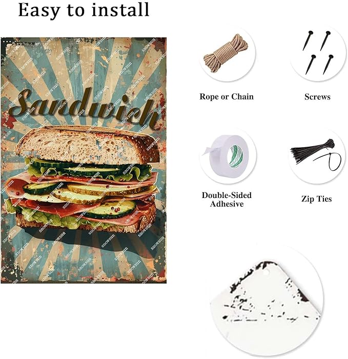 snowsun Sandwich Metal Signs Vintage Metal Tin Sign Aluminum Sign Retro Metal Sign Wall Home Decoration Cake Shop Dessert Shop Bar Restaurant Cafe 8 * 12 Inches