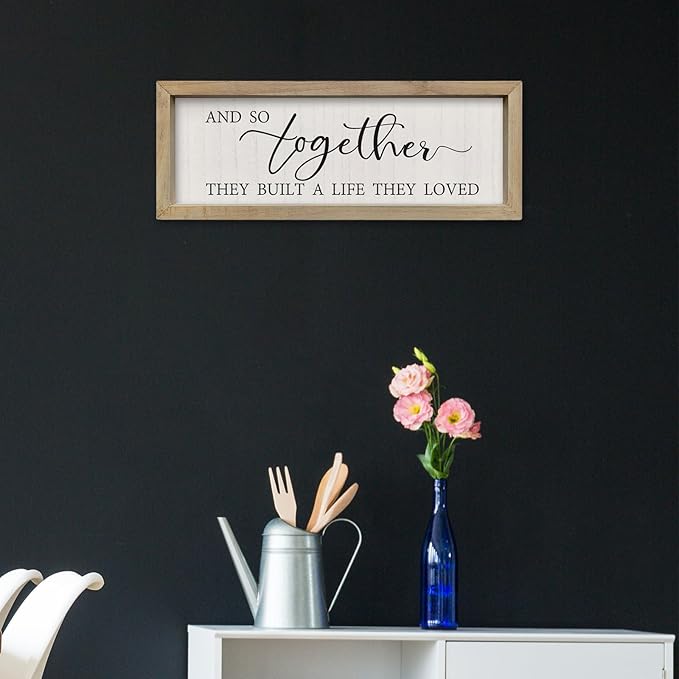 SRSZHIYUE And So Together They Built A Life They Loved Wall Decor 16"×6" Master Bedroom Above Bed Sign Wood Framed Wall Hanging Art (Wood)