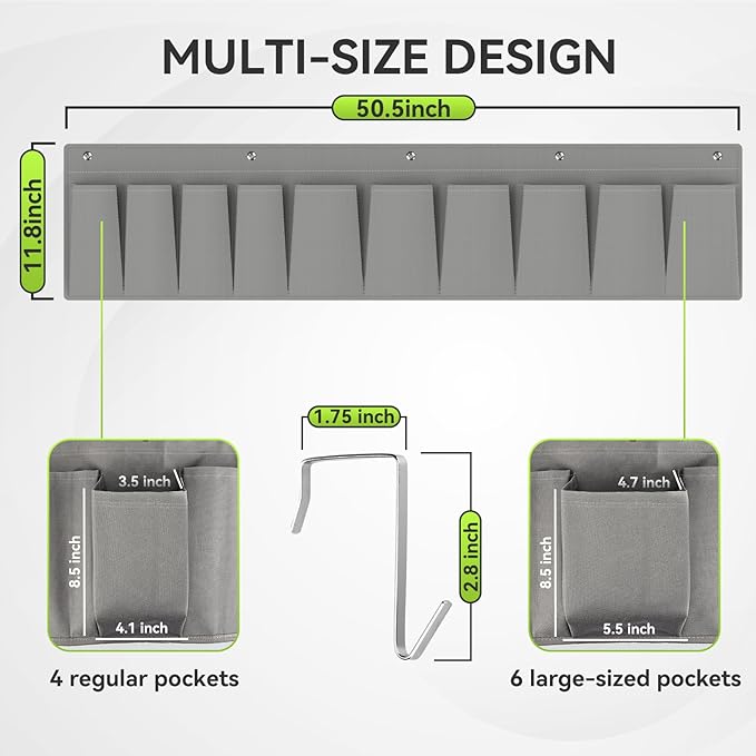 RVMATE RV Shoe Storage Organizer - Hanging Bedside Pockets for Shoes, Boots, and Accessories - Grey, 10 Pockets