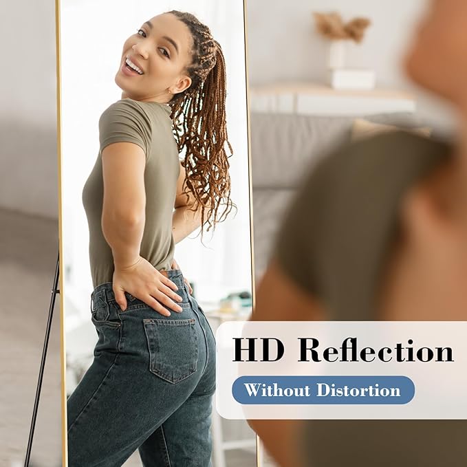 Mirror Full Length, Upgraded Body Wall Mirrors with Shatter-Proof Glass, Floor Standing, Hanging or Leaning, Tall Mirror with Stand Aluminum Alloy Frame for Bedroom