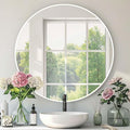 Round White Mirror, 20 Inch Circle White Mirror, Metal Frame Round Wall Mounted Mirrors for Bathroom, Living Room, Bedroom, Entryway, Vanity