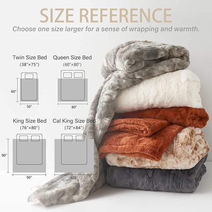 Krifey Faux Fur Blanket for Queen Size Bed, 3D Texture Soft Cozy Fuzzy Plush Warm Blanket, Christmas Birthday Gifts for Women Mom Girlfriend Men, Room Decor, Marbled Beige, 90x90in