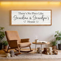 There’s No Place Like Grandma and Grandpa’s House Wall Decor: 32x12 Inch Framed Wooden Family Quote Sign, Rustic Farmhouse Wall Art for Grandparents’ Home, Living Room or Entryway, Natural