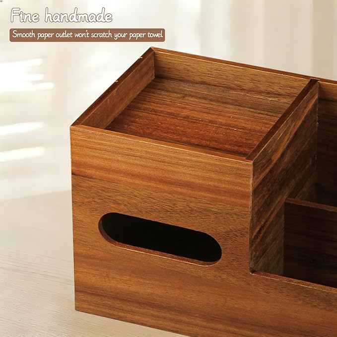 Tissue Box Cover Square, Acacia Wood Tissues Cube Box Holder with Storage Tray, Multifunctional Remote Control Holder Organizer for Bathroom, Vanity Countertop, Nightstand, Farmhouse Decor