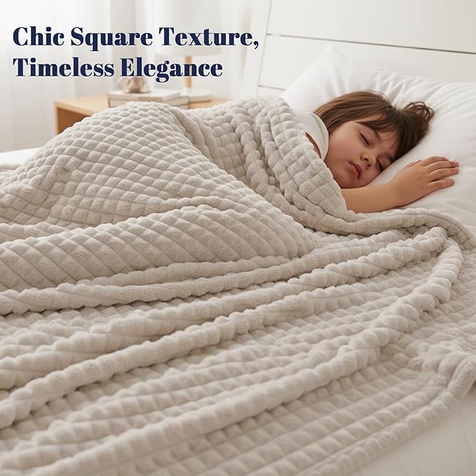 PHF Luxury Soft Fleece Throw XL Blanket, No Shed No Pilling, 380GSM Fluffy Cozy Throw Blankets for Couch Sofa, 50"x70", Lightweight Warm Bedding for Home Decor, Ideal Gift for Women, Oak