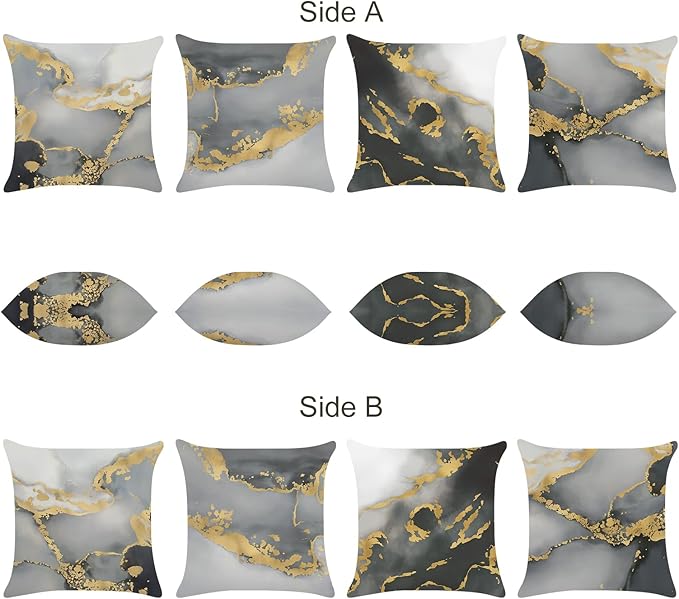 Bonhause Grey Marble Pillow Covers 18x18 Set of 4 Abstract Art Modern Decorative Throw Pillow Cases Soft Velvet for Sofa Couch Car Bedroom Home Decor