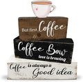 4 Pcs Wooden Coffee Table Decoration Rustic Tiered Tray Decor Retro Wood Block Sign Farmhouse Table Centerpiece for Home Kitchen Coffee Table Bookshelf Mantel Shelf Decor