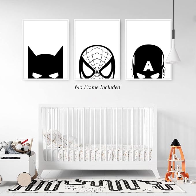 Pennclys Superhero Spiderman Canvas Wall Art Black and White Nursery Wall Art Superhero Posters Spiderman Pictures Painting Wall Decor Superhero Poster for Kids Boy Room 12x16x3 Inch Unframed