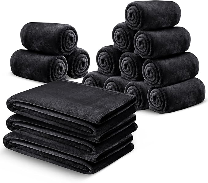 MOONLIGHT20015 Fleece Blanket 16 Pack - Soft Fluffy Black Throw Blanket for Couch & Sofa - Lightweight Luxury 400 GSM Microfiber Fuzzy Bed Blankets and Throws (50 x 60 Inches, Throw/Travel)