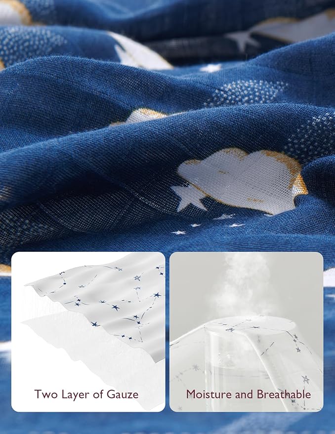 Momcozy Muslin Swaddle Blankets, 4-Pack Breathable and Skin-Friendly Receiving Blankets, Swaddle Blanket Shower Gifts & Baby Registry Essentials, Large 47"x47", Midnight Star Clouds