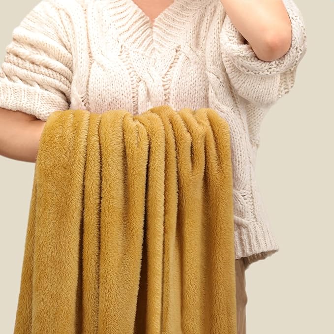 Plush Fleece Throw Blanket for Couch and Bed, Fluffy Fuzzy Cozy Queen-Size Soft Blankets All Season Use (60x80 Inches,Misted Yellow)