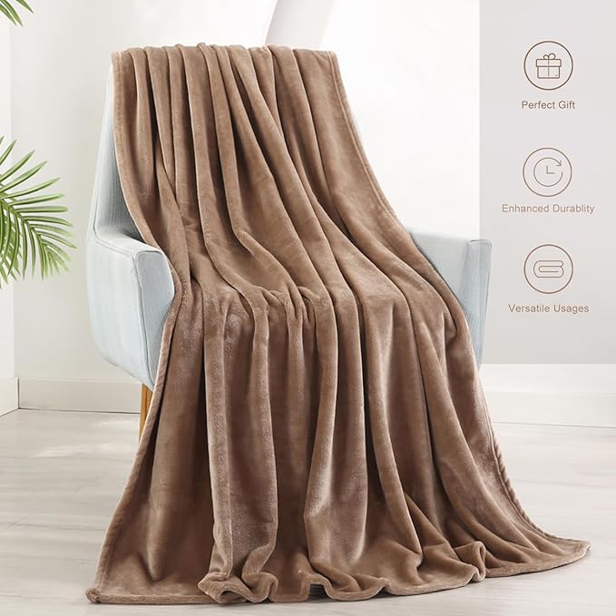 TASTHROW Lightcoffee Throw Blanket 50x60 Inches, Soft Plush Cozy Fleece Flannel Throw Blanket, Lightweight Warm Throws for Bed, Couch, Bedroom and Living Room, All Seasons