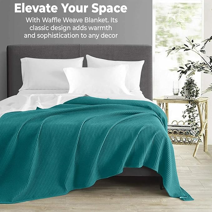 100% Cotton Blankets for Bed - Waffle Weave Blankets for Summer, Lightweight and Breathable Soft Woven Blanket for Spring (Teal, Throw (50" x 60"))