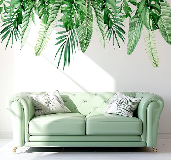 Hanging Plants Leaves Wall Decals Peel and Stick, Large Floral Flowers Wall Stickers, Removable Vine Home Decor Art for Bedroom Living Room Classroom Office