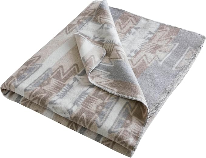 Woolrich Cotton Blend Jacquard Blanket with Whipstitch Edge, Lightweight All-Season Bed Blanket, Machine Washable, Oeko-TEX Certified, Neutral Aztec, Full/Queen