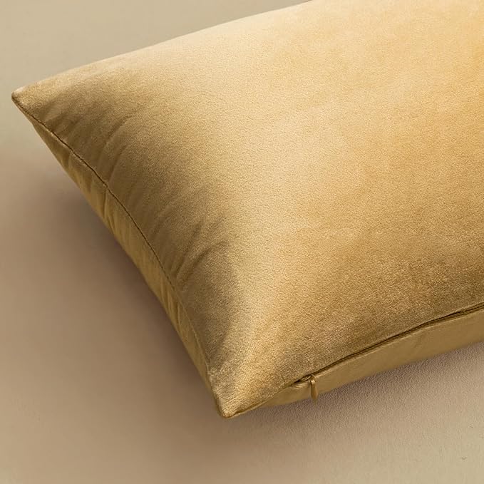 MIULEE Velvet Throw Pillow Covers 18x18 Inch, Pack of 2 - Khaki, Soft Solid Decorative Pillow Covers Cushion Cases Modern Luxury Home Decor for Couch Sofa Bedroom Livingroom