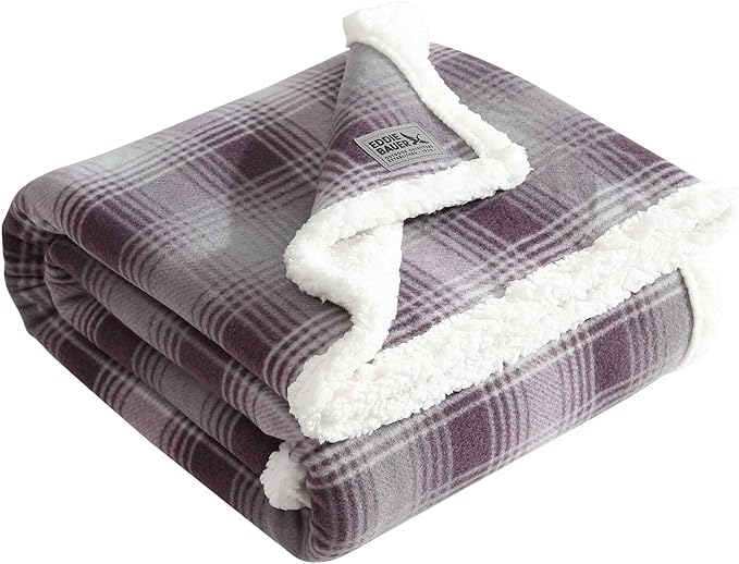 Eddie Bauer - Throw Blanket, Ultra-Soft Sherpa & Reversible Bedding for Year Round Comfort, Throw Blanket for Couch or Bed (Nordic Plaid Purple, 50" x 70")