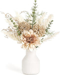 Mkono Small Artificial Flowers in Ceramic Vase 12.5" Centerpieces Coffee Table Decor, Silk Flower Arrangements for Home Decor Indoor Fake Flower Bouquet for Bathroom Dining Room Kitchen Wedding Brown