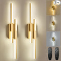 Modern LED Vanity Lights Set of 2, Gold Wall Sconce with Remote Control Dimmable Indoor Wall Light Bedside Remote Sconce for Bedroom Bathroom Living Dining Room (27.6inch 2 Pack)