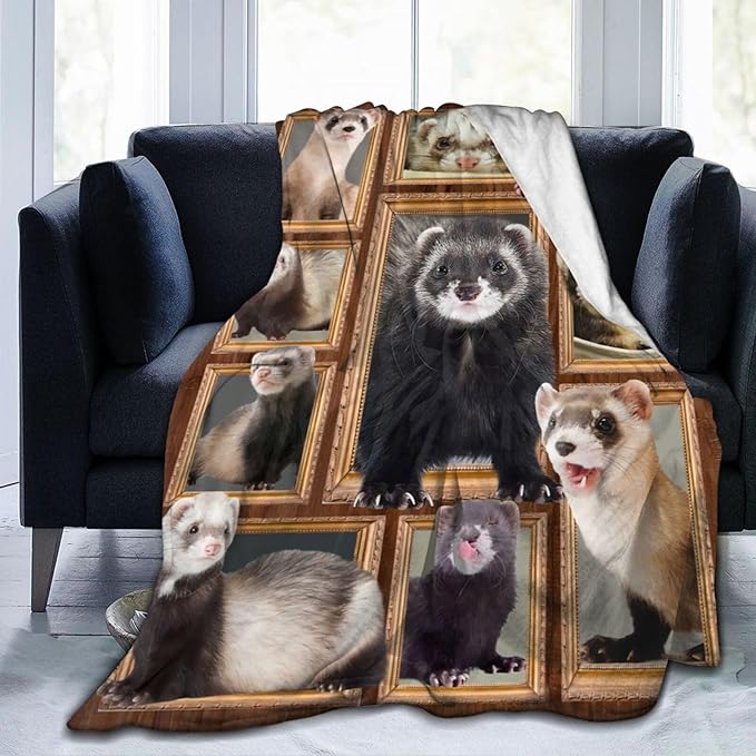 Cute Ferret Blanket for Girls Women Boys Men Adults Kids Soft Cozy Fleece Ferret Throw Blankets Gifts Warm Flannel Plush Stuff Lightweight Decorative Blanket for Couch Bed Sofa 80"X60"