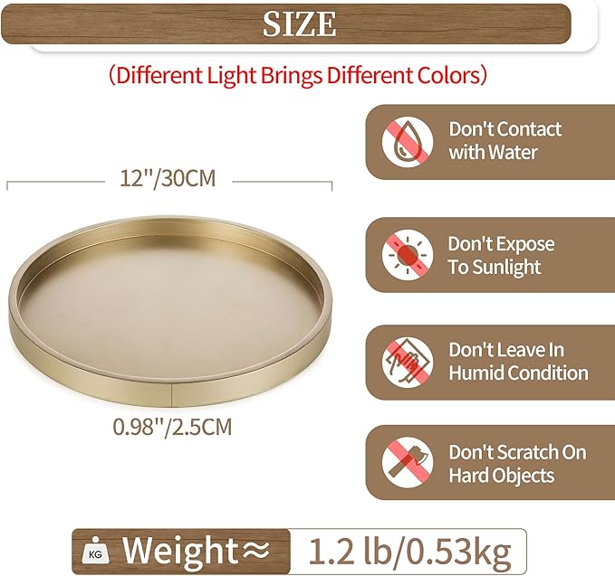Hanobe Decorative Tray for Coffee Table: Round Champagne Gold Tray for Home Decor - 11.8" Modern Circle Candle Holder Plate for Living Room