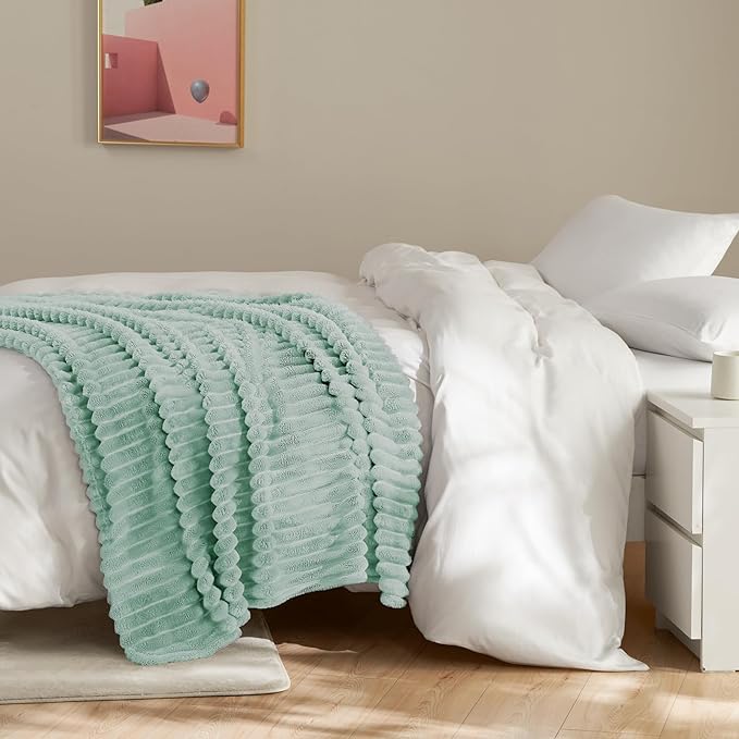 Soft Sage Green Queen Size Blanket for Bed - Cozy Bedding Fleece Blanket for women, Large Lightweight Sofa Couch Cover Bed Blankets for Her Him, Spring Home Room Decor, Sage Green, 90x90 Inches