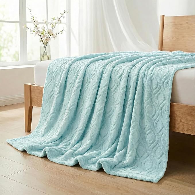 Horaldaily Solid Blanket Throw, Blue Accent Farmhouse Neutral Square Euro Soft Fuzzy Plush Faux Fur Cozy Blankets for Couch Sofa Bed Lounging, Ideal Gifts for Kids Adults Wife Self, 50x60