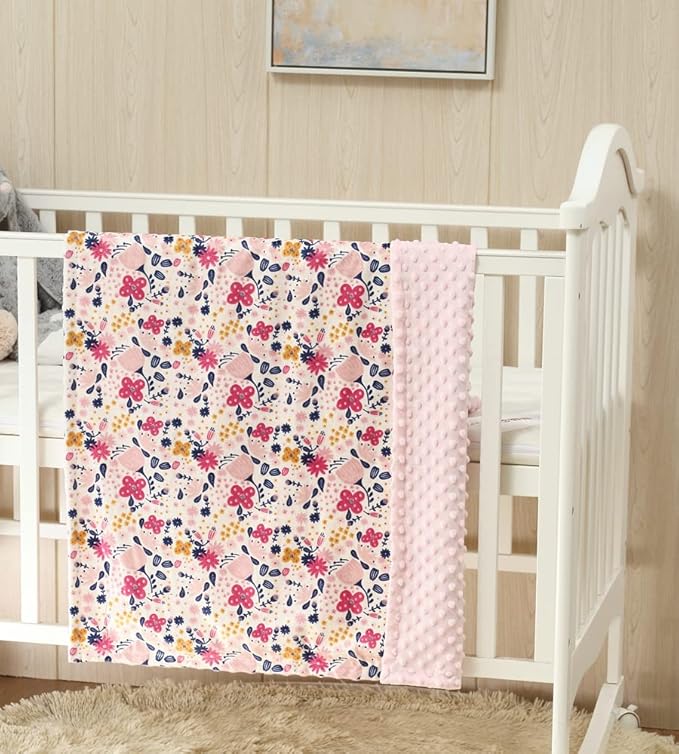 CREVENT 2Pcs 30''X40'' Cute Cozy Fluffy Warm Baby Blankets for Infants Toddlers' Bedding Crib Cot Stroller - Grey Cloud + Minky Flower
