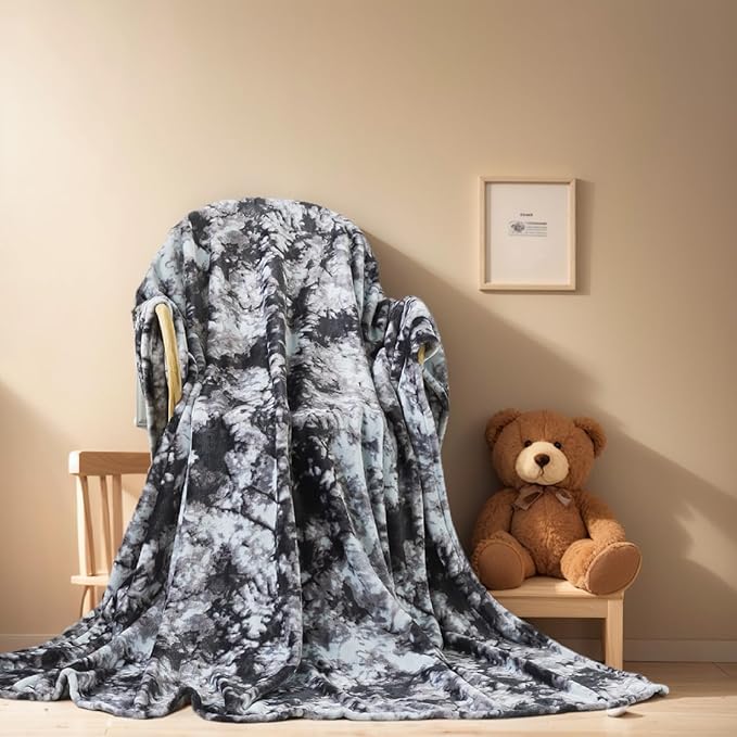 Richave Fuzzy Blanket Twin Size - Tie Dye Grey,Premium Lightweight Anti-Static, Plush and Furry Faux Fur, Reversible Queen Blankets for Twin/Twin XL Extra Long Bed, 66x90 Inches,Tie Dye Grey