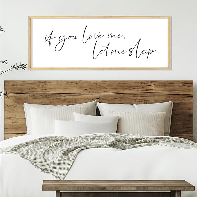 YWJKWLGS Funny Bedroom Sign Decor Over Bed If You Love Me Let Me Sleep Wall Art 32"×12" Humorous Rustic Wooden Plaque Above Bed for Sleep Lovers (Wood)