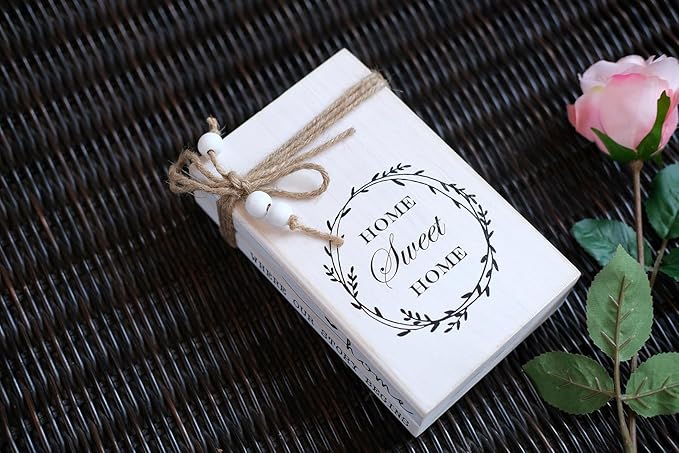 LIVDUCOT 2pcs Wooden Decorative Books Stack for Coffee Table Modern Farmhouse White Book Decor for Shelf Fireplace Mantle, Faux Books for Decoration (Home Where Our Story Begins)