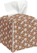 Vintage Flower Tissue Box Cover, Brown Tissue Holder Square with Bottom Belt for Home Bathroom Office Vanity Countertop, Housewarming Gifts Ideas for Women Friends Mom Bestie -10