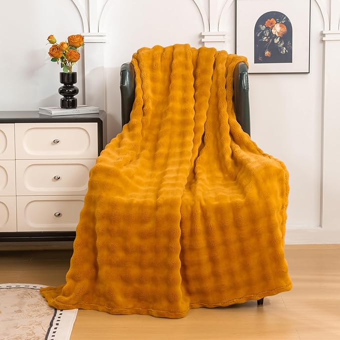 YUSOKI Luxury 3D Bubble Light Weighted Throw Blanket 1.8lb,All Ages,Home Decoration, (Gold,50 * 60inches)