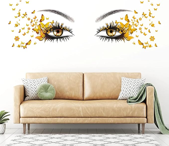 Beautiful Eyelash Eyes Wall Stickers Flying Butterfly Decals Girl Heart Decor Vinyl Art Butterflies Stickers for Women Girls Bedroom Living Room Decoration