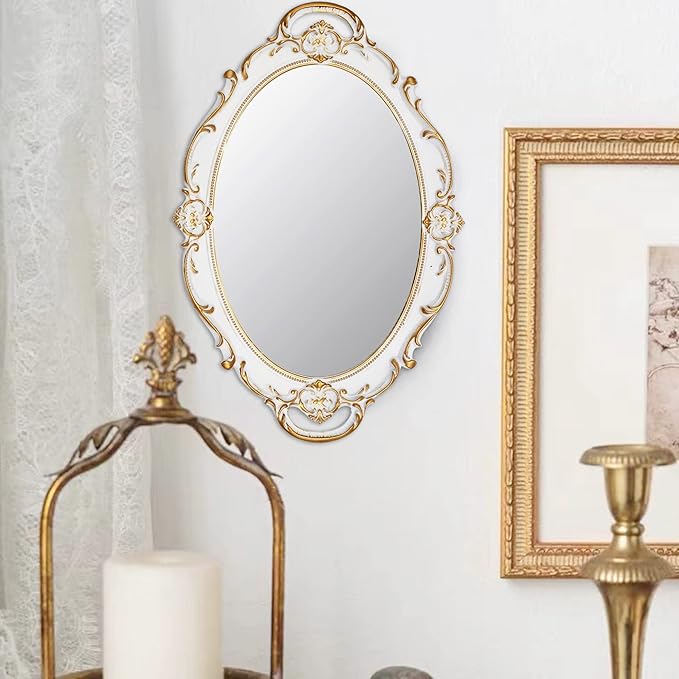 Vintage Mirror Small Wall Mirror 14.5 x 10 inchs Oval White