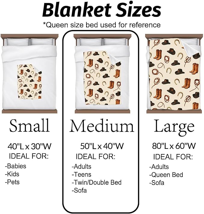 Western Cowboy Blanket with Hat,Boot and Rope Throw Blankets Lightweight Flannel Throws for Camping Couch Chair Office Bed Rustic Country Style Home Decor Gifts for Adults,60x50inch