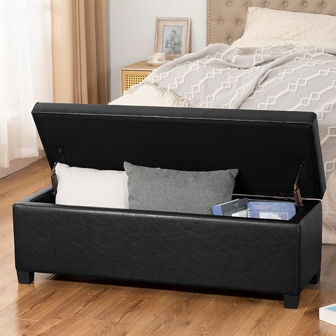 Homebeez 42" Faux Leather Storage Ottoman,End of Bed Bench,Upholstered Ottoman Bench with Storage for Living Room,Bedroom,Entryway