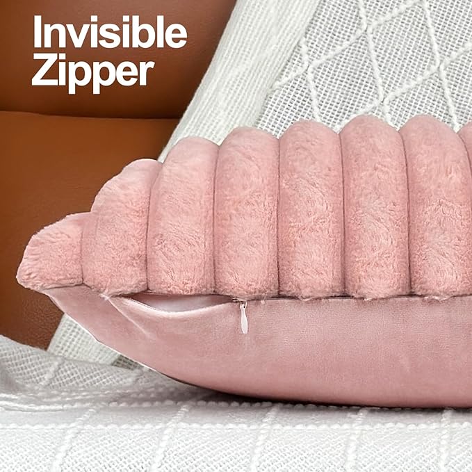 12x20 Throw Pillow Covers Set of 2, Decorative Faux Fur Covers for Bed, Couch Soft Fluffy Pillow Cover with Velvet Back for Living Room, Neutral Home Décor Accent for Sofa - Pink