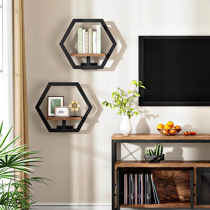 Floating Shelves for Wall, Wall Planters for Indoor Plants Set of 2, Plant Wall Shelf, for Living Room, Bedroom, Kitchen, Home Office, Rustic Brown and Black TBJ40P2BF