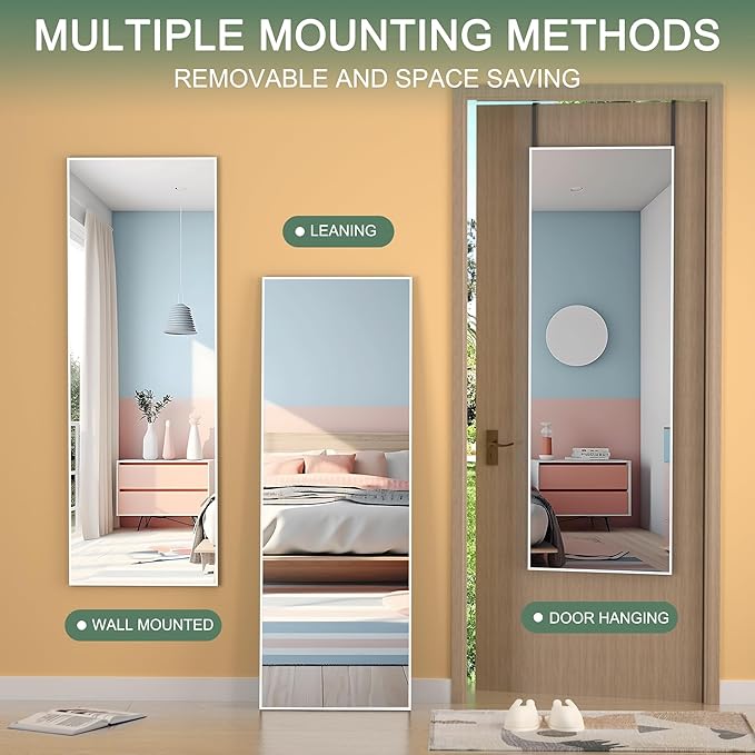 Hasipu Door Mirror Full Length, 51 x 16 Inch Full Body Wall Mirror Over The Door Hanging Mirror for Bedroom, Living Room, Cloakroom