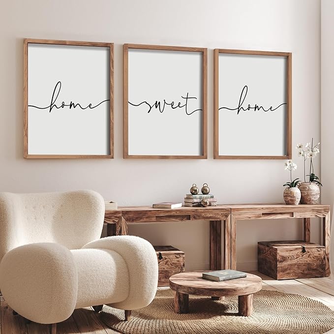 Set of 3 Framed Farmhouse Home Sweet Home Sign Above Bed Wall Decor for Bedroom Decor Wall Art Wood Signs