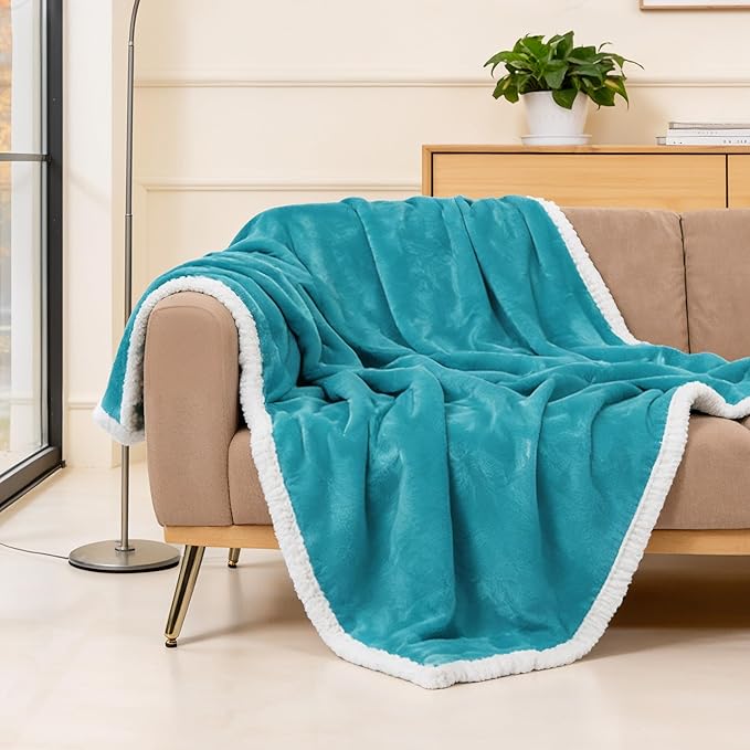 BEAUTEX Sherpa Fleece Throw Blankets, Soft Fluffy Flannel Plush Blanket and Throw, Fuzzy Cozy Cuddle Blankets for Couch Bed Sofa Adults (50" x 60", Harbor Blue)